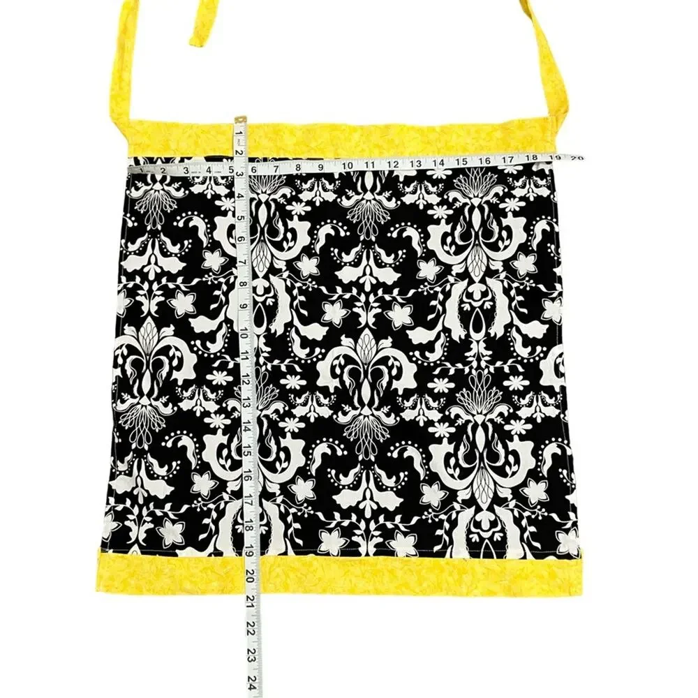 Hand Crafted Black, and White Floral Apron with Yellow Accents OSFM